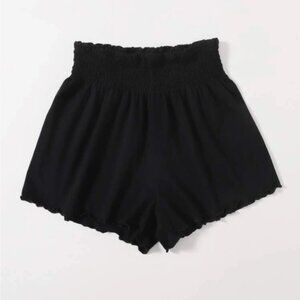 Black Shirred Waist Lettuce Trim Shorts- size Small- *BRAND NEW/ NEVER WORN*
